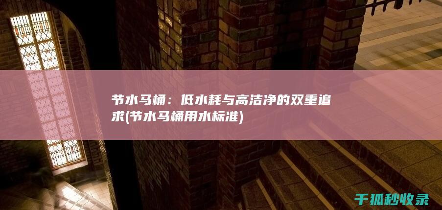 节水马桶：低水耗与高洁净的双重追求 (节水马桶用水标准)